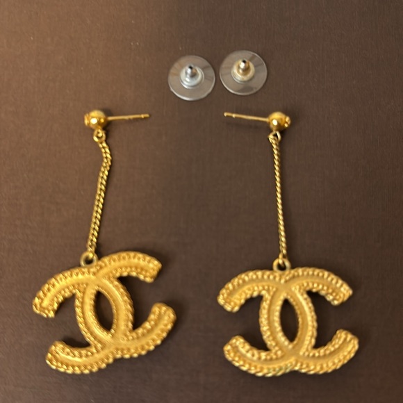 Chanel Gold Logo Drop Earrings - Picture 10 of 10